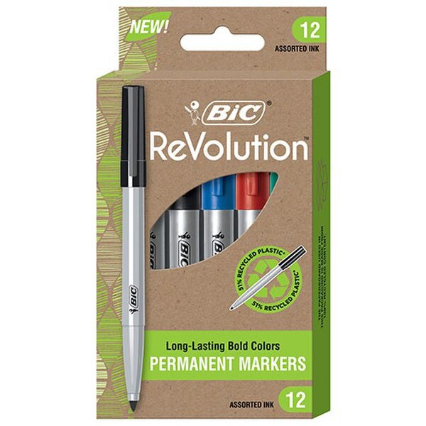 BIC ECOlutions Permanent Markers Bullet Tip - 3 Each Of Blue Green Black And Red 12pk